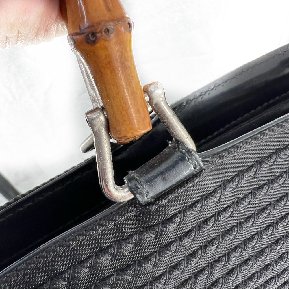 GUCCI Bamboo Handle Leather Trim Black Fabric 2-Way Tote Shoulder Bag Authentic - Picture 9 of 17